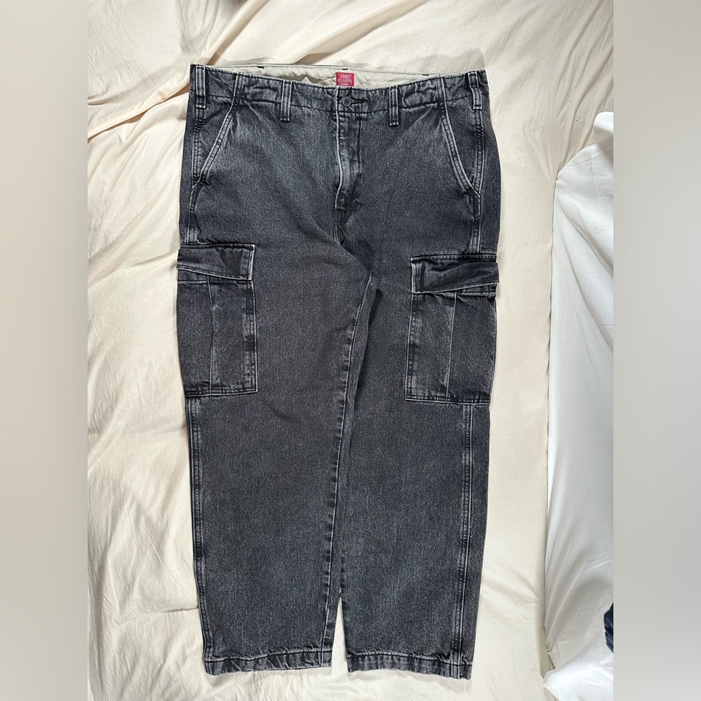 Levis XX Black Baggy Cargo Denim Pants Y2K Skater 38x30 Fits 38x28 Loose Fit